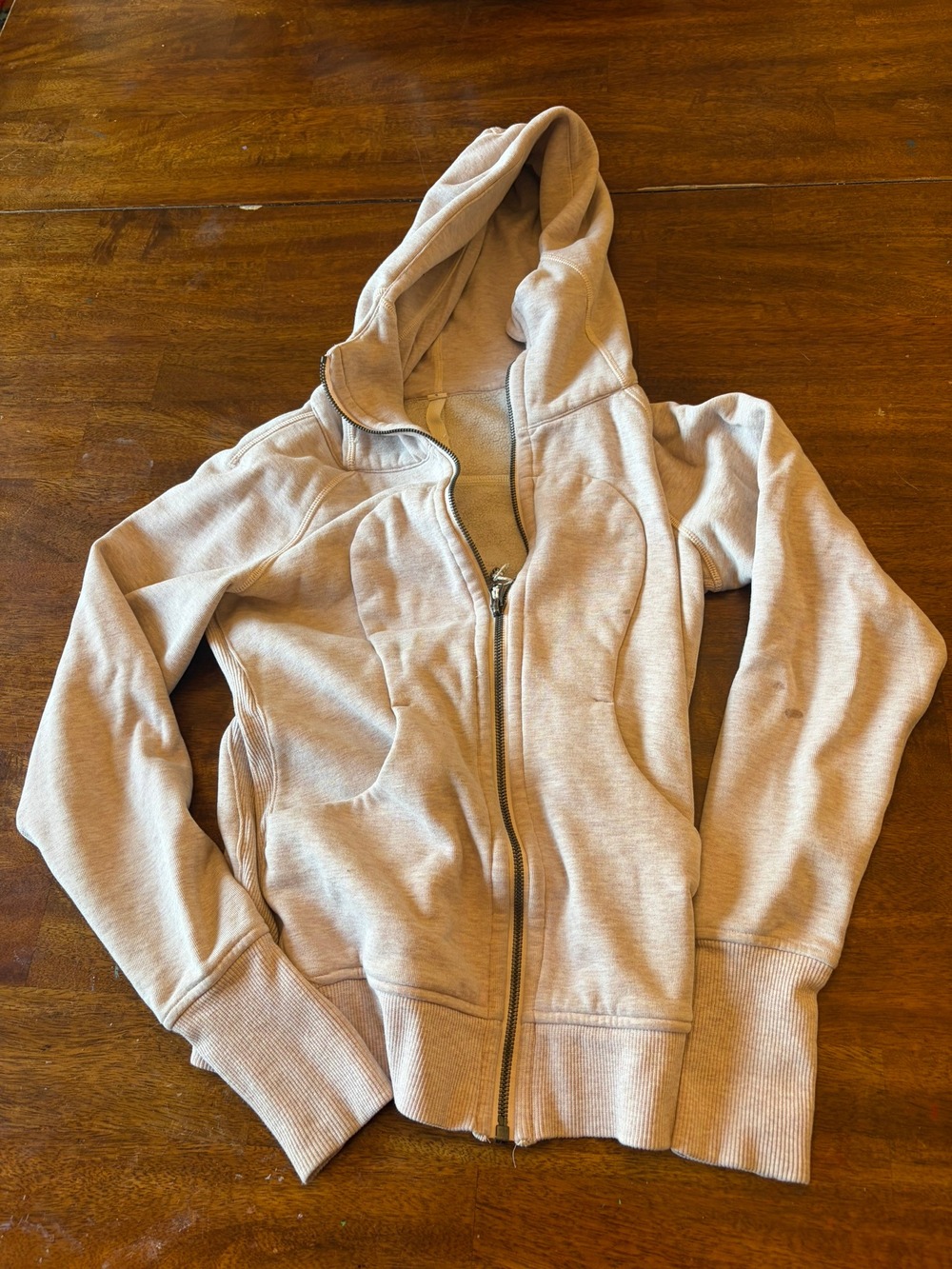 lululemon Scuba Hoodie Size 4 Heathered Tan Full Zip Fleece Lined *Flaw